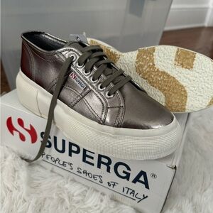 Grey silver Superga, size 9. New in box